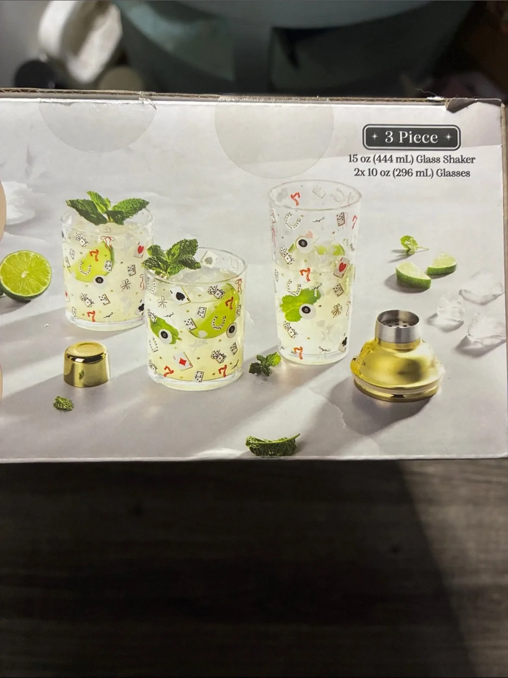 Gold Cocktail Shaker Set with Playing Card Glasses